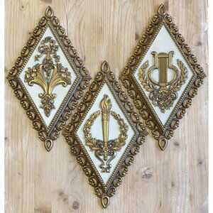 Vintage 1971 Homco Dart Gold Torch Accent Wall Plastic Plaque Set Collectible